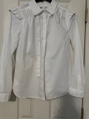 Charter Club White Button-Down Ruffle Shoulder Blouse